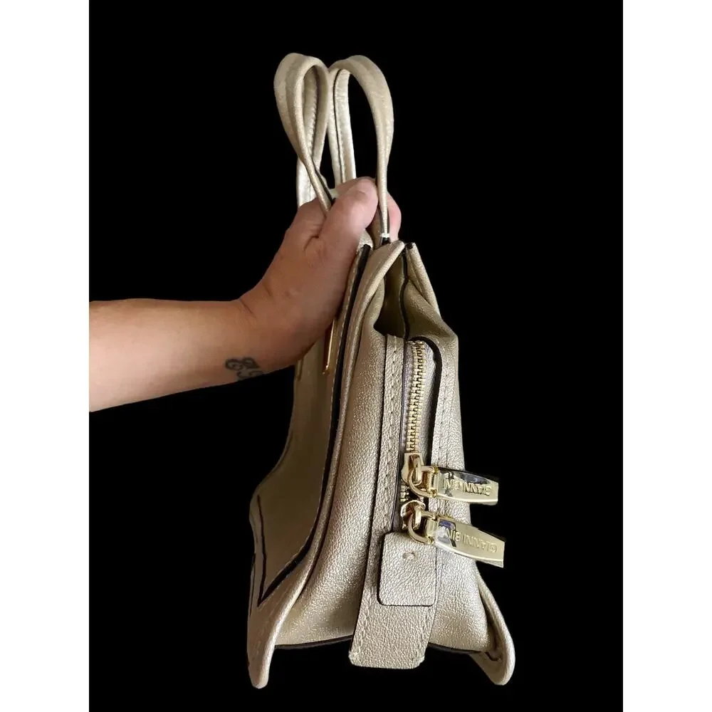 Gianni Bini Gold Metallic Pebbled Satchel Handbag Crossbody Purse Womens